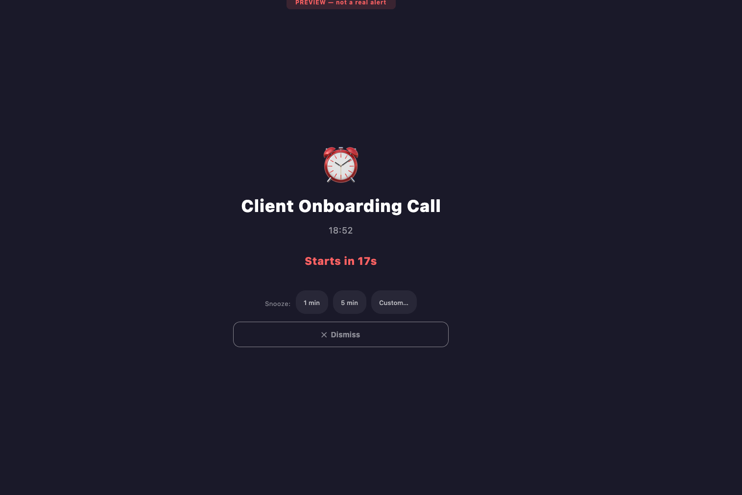 WakeyWakey full-screen meeting alert on macOS